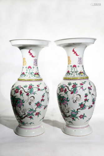 Chinese Pair Of Middle Qing Dynasty Famille Rose Porcelain Bottles