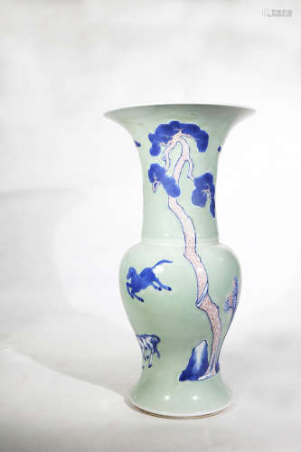 Chinese Green Glaze Blue And White Porcelain Vase