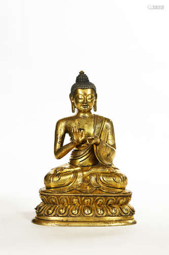 Chinese Rare Bronze Gold Gilded Statue Of Sakyamuni