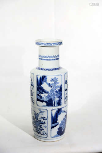Chinese Qing Dynasty Kangxi Period Blue And White Flower Pattern Porcelain Bottle
