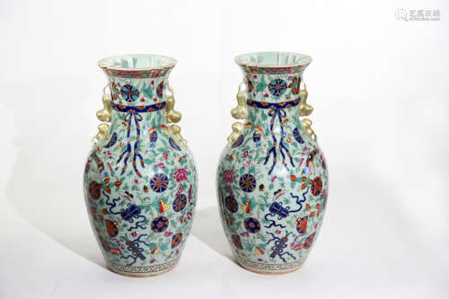 Chinese Pair Of Exquisite Famille Rose Porcelain Bottles
