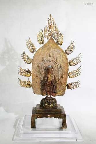Chinese Rare Bronze Gold Gilded Buddha Statue