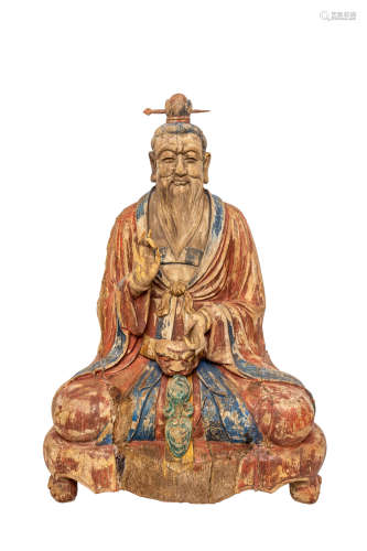 Chinese Woodcarving Laozi Statue