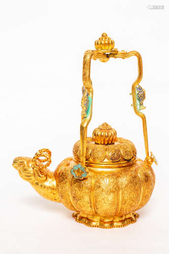 Chinese Exquisite Bronze Gold Gilded Pot
