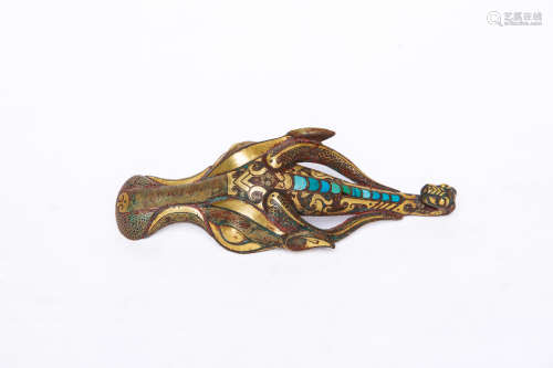 Chinese Exquisite Bronze Gold Gilded Belt Buckle