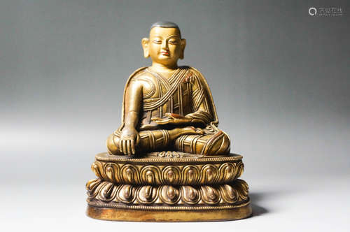 Chinese Exquisite Bronze Gold Gilded Buddha Statue