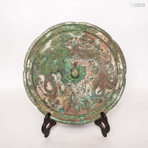 Chinese Early China Period Dragon Pattern Bronze Mirror