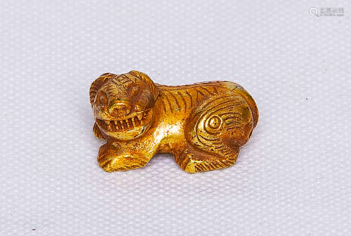 Chinese Exquisite Bronze Gold Gilded Tiger