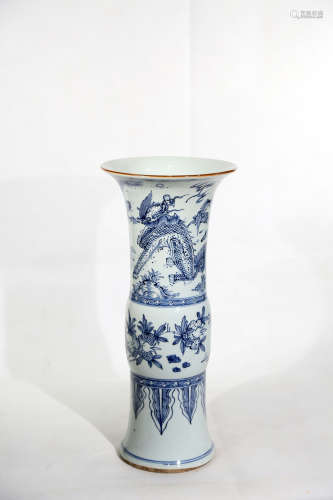 Chinese Early Qing Dynasty Blue And White Flower Pattern Porcelain Bottle