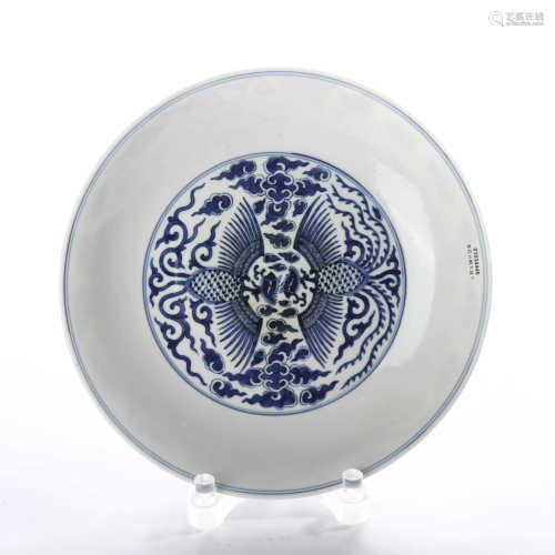 Qing Dynasty Guangxu blue and white phoenix pattern plate