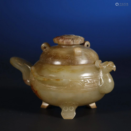 ANCIENT CHINESE, WHITE AND RUSSET JADE WINE VESSEL