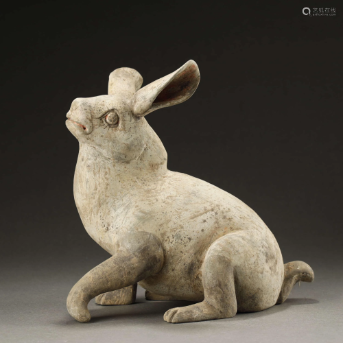 HAN DYNASTY,PAINTED POTTERY RABBIT