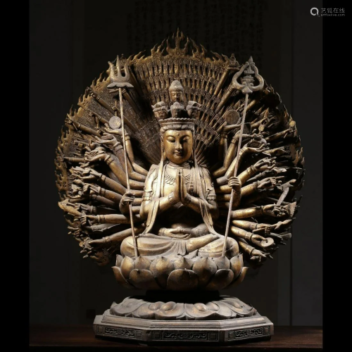 ANCIENT CHINESE,GILT-LACQUERED WOOD BUDDHA STATUE