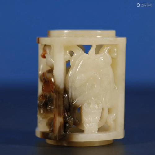 ANCIENT CHINESE, WHITE AND RUSSET JADE CONG