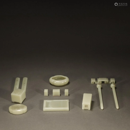A GROUP OF ANCIENT CHINESE WHITE JADE STATIONERY