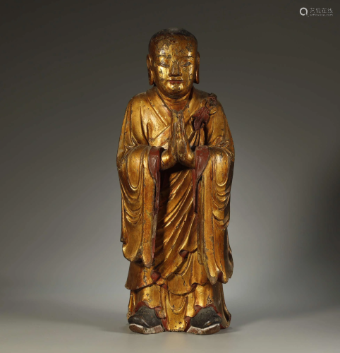 QING DYNASTY,GILT-LACQUERED WOOD BUDDHA STATUE