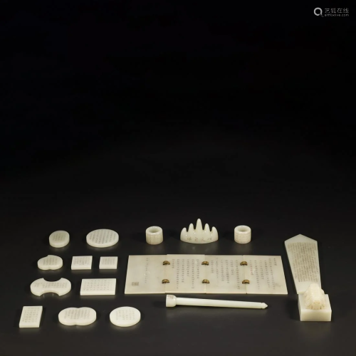 A SET OF ANCIENT CHINESE WHITE JADE WRITING INSTRUMENTS