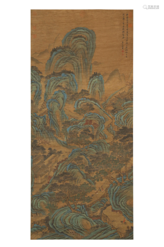 ZHOU CHEN,INK AND COLOUR ON SILK CHINESE CALLIGR…