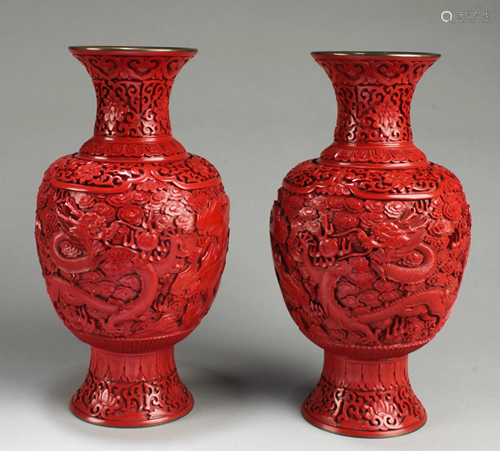 A Pair of Cinnabar Lacquer Vases