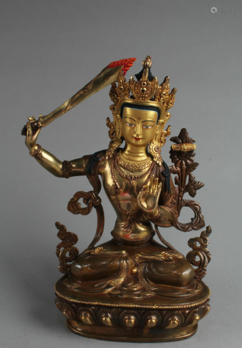 Chinese Gilt Bronze Manjushri Bodhisattva Statue