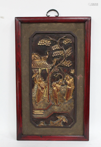 Antique Framed Carved Wooden Plaque