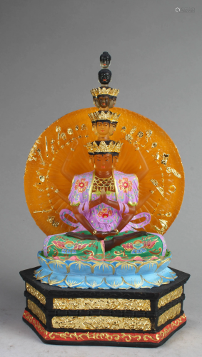 Chinese Peking Glass Bodhisattva Avalokiteshvara Statue