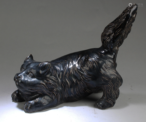 A Black Color Porcelain Cat Figurine