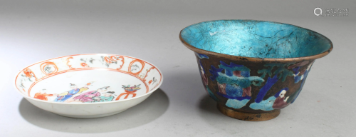 Antique Cloisonne Bowl & Porcelain Saucer