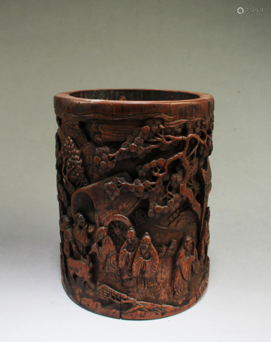 Antique Chiense Carved Bamboo Brushpot