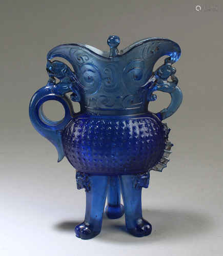 Chinese Peking Glass Tripod Vessel