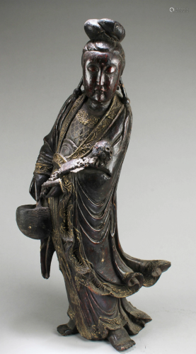Antique Carved Lacquer Guanyin Statue