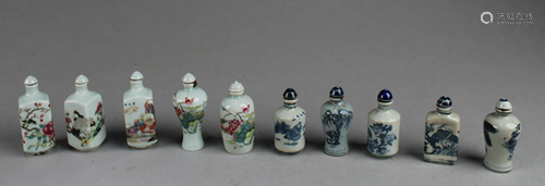 A Box of Ten Chinese Porcelain Snuff Bottle