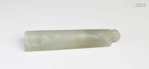 A Carved White Jade Ling Guan Feather Holders