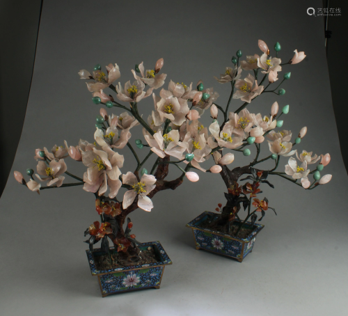 A Massive Pair of Cloisonne Flower Pots with Jade,