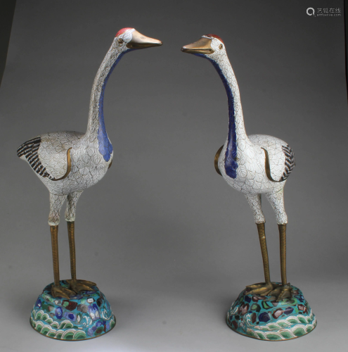 A Pair of Cloisonne Swan Shaped Statues