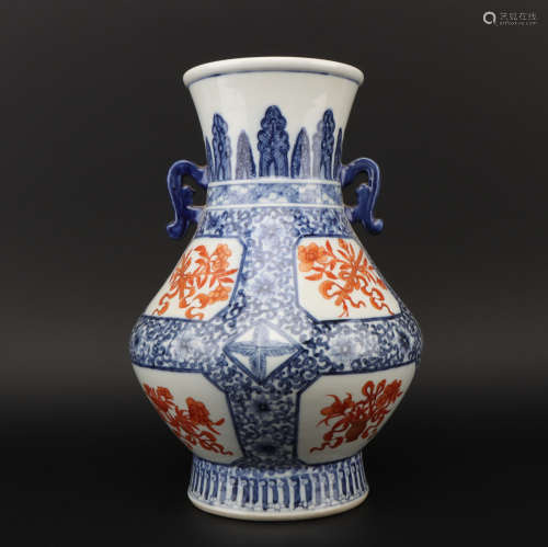 An underglaze-blue and copper-red  jar,Qing dynasty