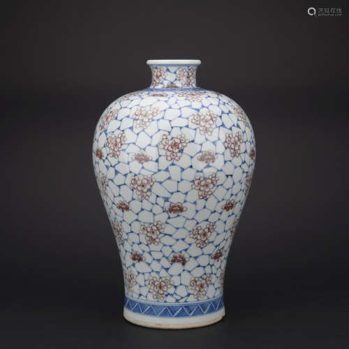 An underglaze-blue and copper-red Meiping,Qing dynasty