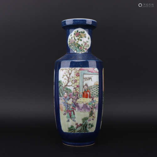 A blue glazed 'figure' bottle,Qing dynasty