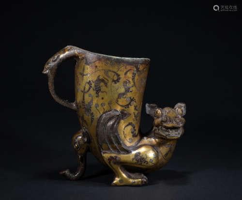 A bronze winecup ware with gold and silver,Qing dynasty