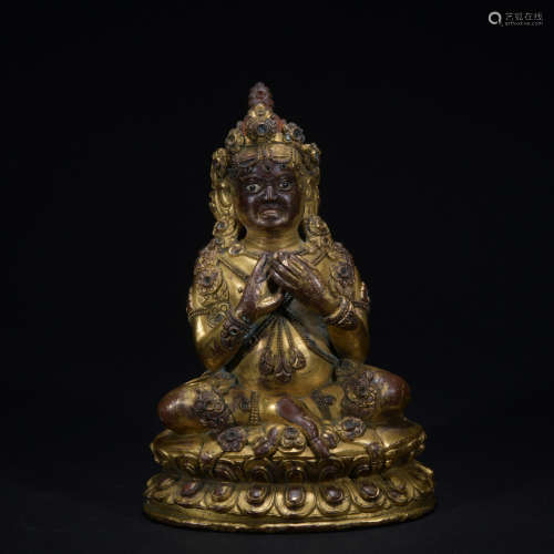 A gilt-bronze figure of padmasambhava,Qing dynasty