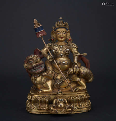 A gilt-bronze figure of vaishravana,Qing dynasty