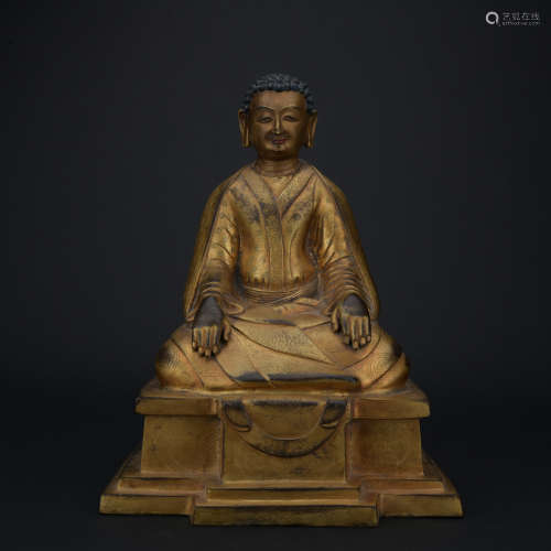 A gilt-bronze figure of guru,Qing dynasty