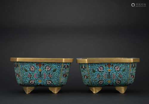 A cloisonne enamel 'floral' flowerpot,Qing dynasty