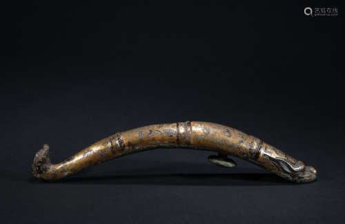 A bronze clothing hook ware with silver,Qing dynasty