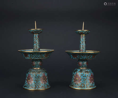 A cloisonne enamel 'floral' candlestick,Qing dynasty