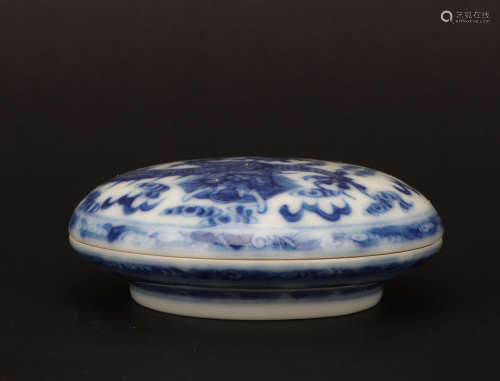 A blue and white 'dragon' Inkpad box,Qing dynasty