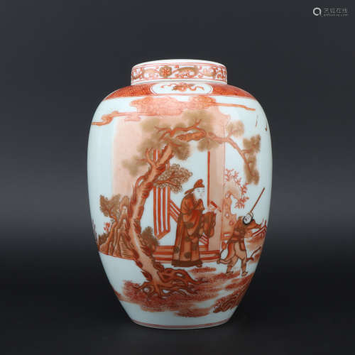 A allite red glazed jar painting in gold,Qing dynasty