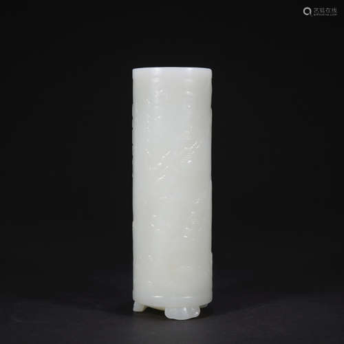 A white jade 'poems' pen container,Qing dynasty