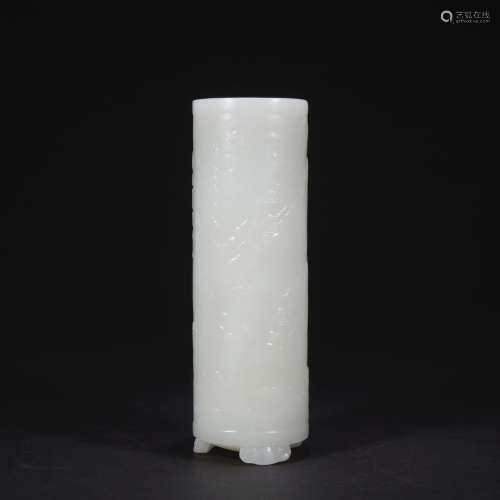 A white jade 'poems' pen container,Qing dynasty