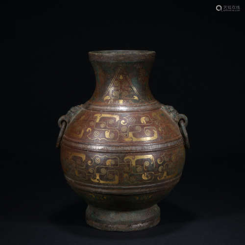 A bronze bottle ware with gold and silver,Qing dynasty
